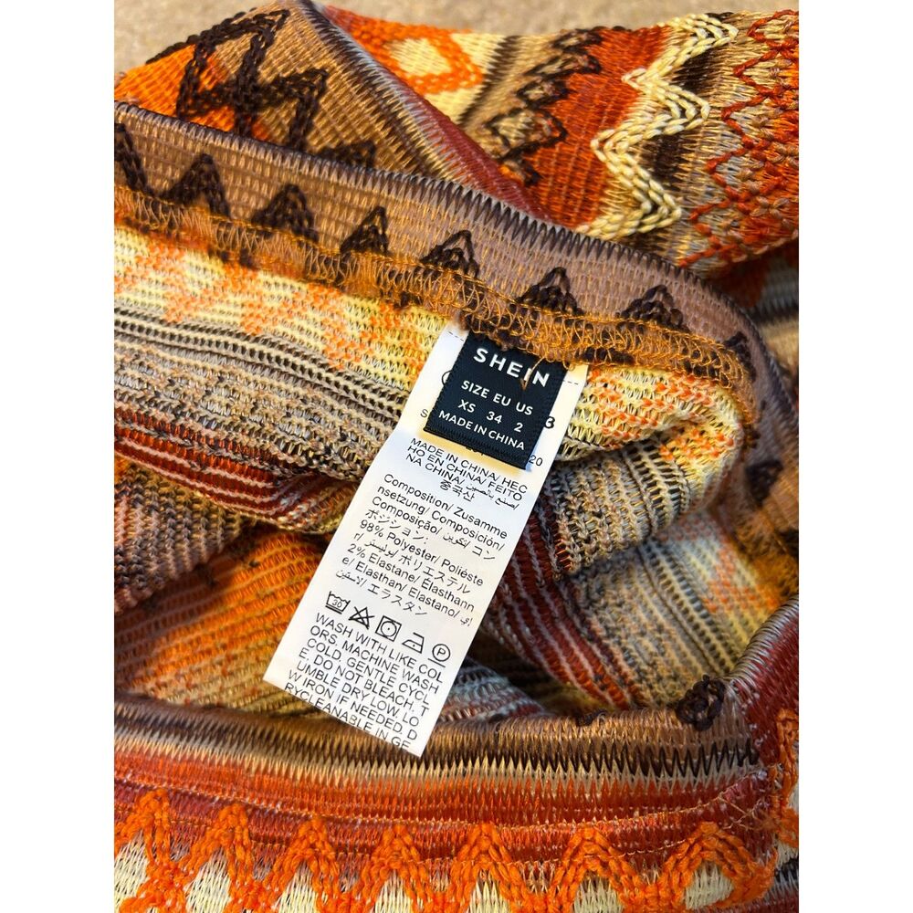 2-Piece Brown & Orange Geometric Print Top & Mermaid Maxi Skirt Coord Set - Picture 9 of 10